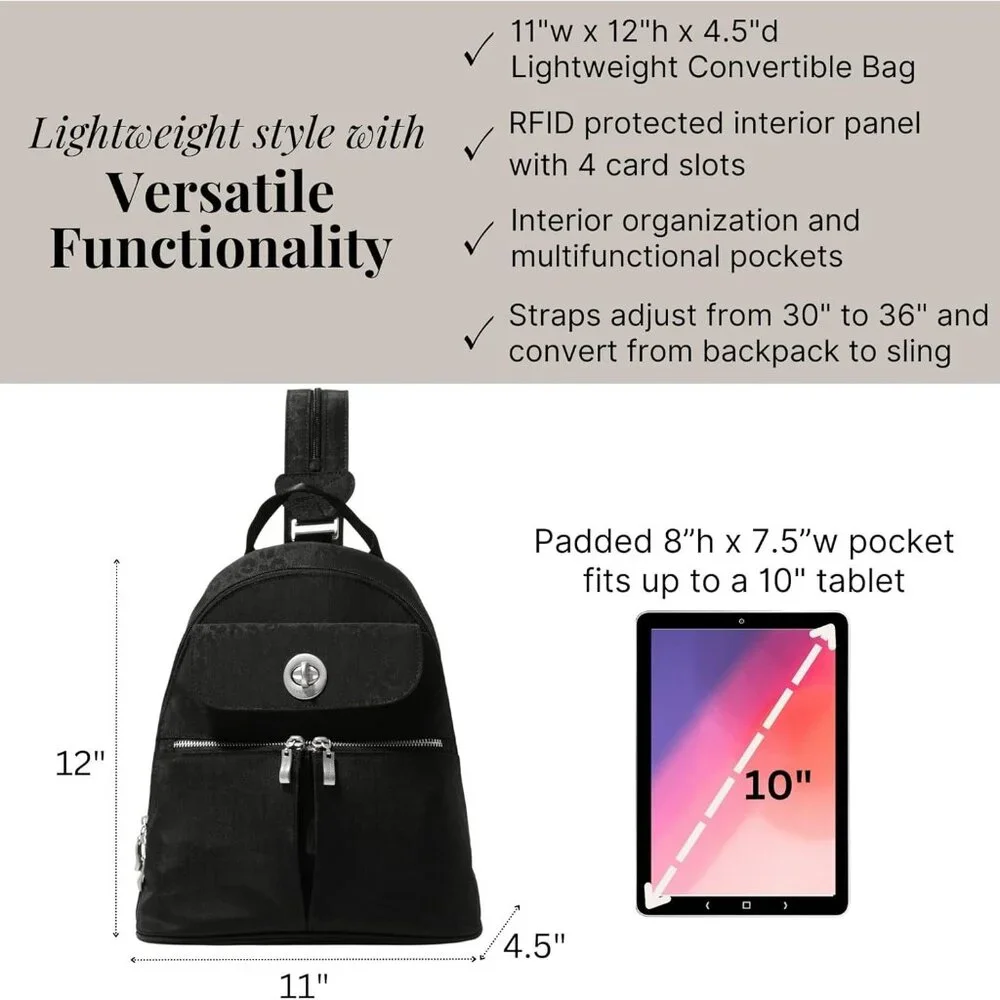 Baggallini Black Cheetah Embossed Naples Convertible Backpack/NWT